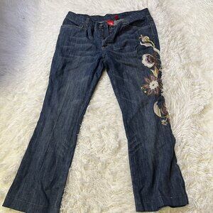 Latina Life Jeans Womens 14 Dark Wash Embroidered Floral Trim Flare Denim